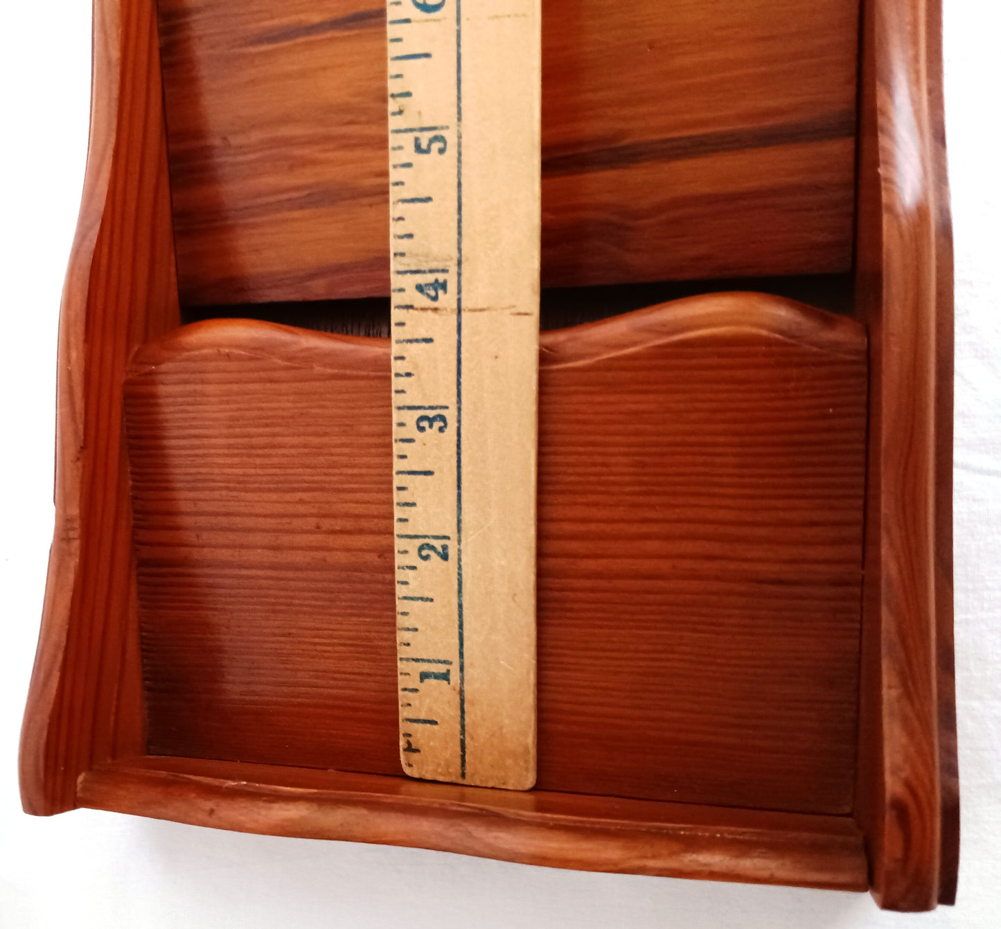 Vintage Kamenstein Wooden Vertical Wall Hanging 3 Tier Letter Mail Organizer Brown Finish Scallop Side Panels-Thailand