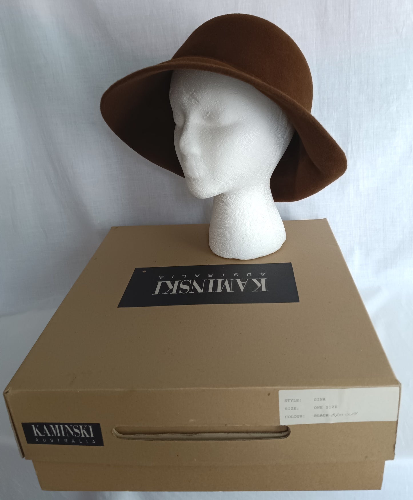 Vintage Helen Kaminski Australia Wool Brushed Felt Cloche Hat Chocolate Brown Wide Brim 22 Inches Circumference Original Storage Box –NIB