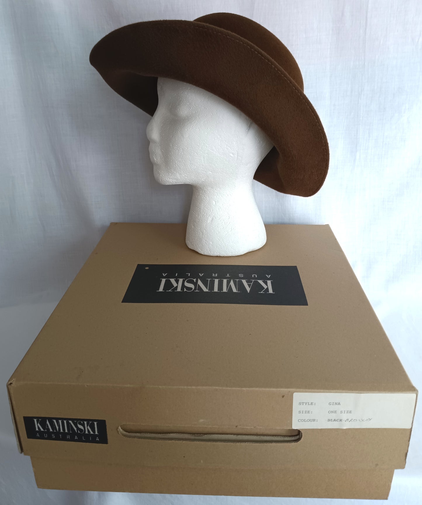 Vintage Helen Kaminski Australia Wool Brushed Felt Cloche Hat Chocolate Brown Wide Brim 22 Inches Circumference Original Storage Box –NIB