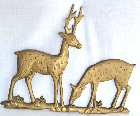 Vintage Solid Brass Deer Wall Hanging Plaque Country Home Rustic Cabin Décor