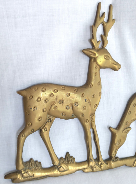 Vintage Solid Brass Deer Wall Hanging Plaque Country Home Rustic Cabin Décor