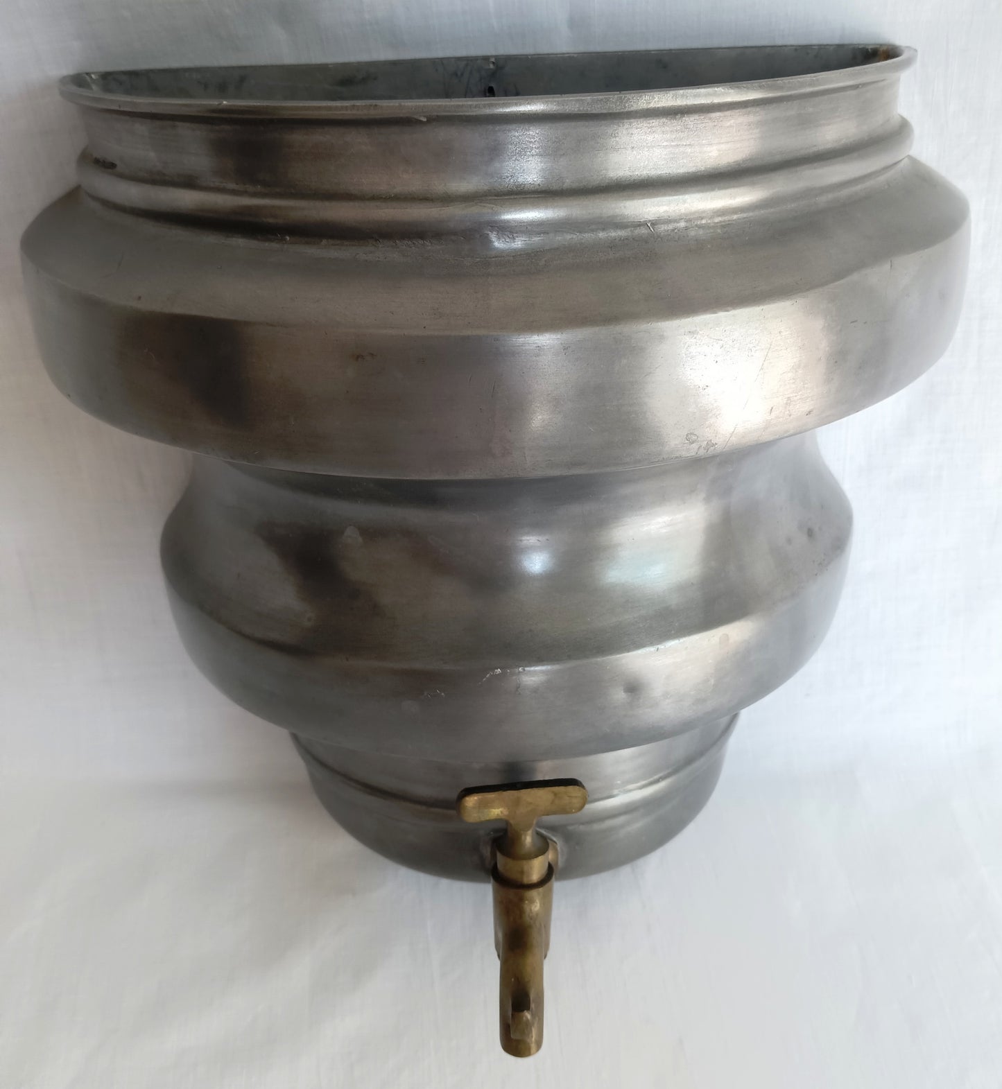 Antique Pewter Lavabo Wall Reservoir Water Fountain Pocket Vase Brass Turn-Spigot Marked CB-Made in Italy