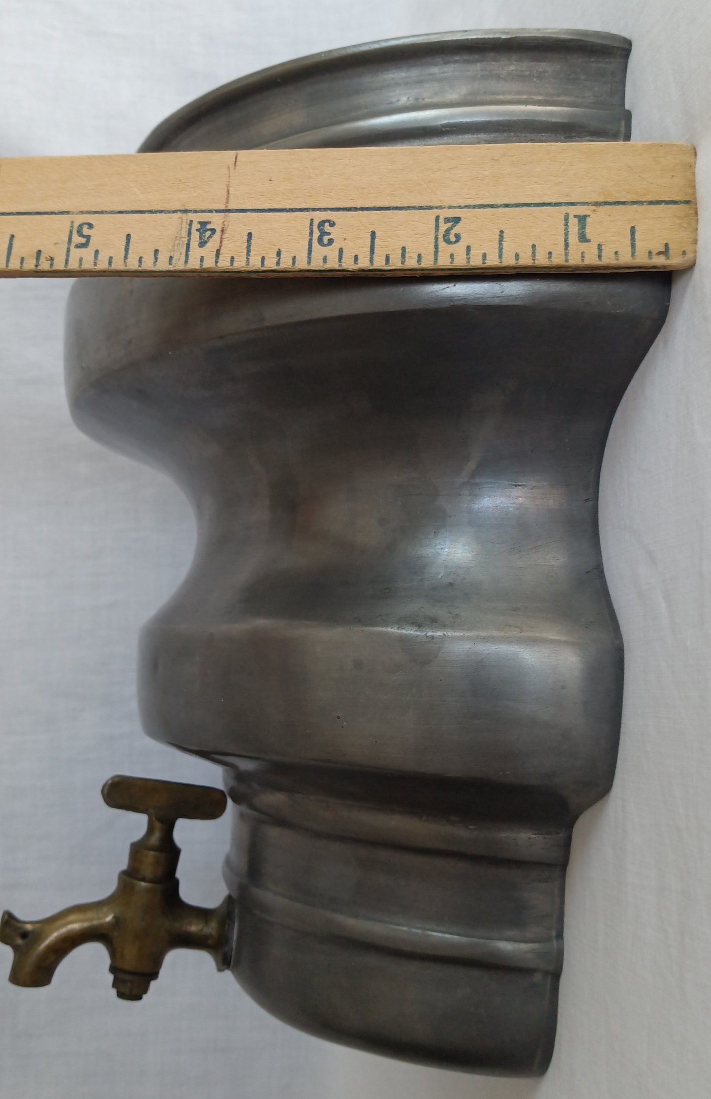 Antique Pewter Lavabo Wall Reservoir Water Fountain Pocket Vase Brass Turn-Spigot Marked CB-Made in Italy
