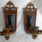 Antique Pair Wall Mounted Brass Metal Sconces Ornate Arched Top Floral Fluted Cup Gothic Revival Spanish Mediterranean Style