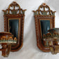 Antique Pair Wall Mounted Brass Metal Sconces Ornate Arched Top Floral Fluted Cup Gothic Revival Spanish Mediterranean Style