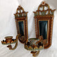 Antique Pair Wall Mounted Brass Metal Sconces Ornate Arched Top Floral Fluted Cup Gothic Revival Spanish Mediterranean Style