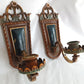 Antique Pair Wall Mounted Brass Metal Sconces Ornate Arched Top Floral Fluted Cup Gothic Revival Spanish Mediterranean Style
