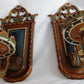 Antique Pair Wall Mounted Brass Metal Sconces Ornate Arched Top Floral Fluted Cup Gothic Revival Spanish Mediterranean Style