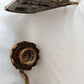 Antique Pair Wall Mounted Brass Metal Sconces Ornate Arched Top Floral Fluted Cup Gothic Revival Spanish Mediterranean Style