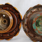 Antique Pair Wall Mounted Brass Metal Sconces Ornate Arched Top Floral Fluted Cup Gothic Revival Spanish Mediterranean Style