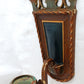 Antique Pair Wall Mounted Brass Metal Sconces Ornate Arched Top Floral Fluted Cup Gothic Revival Spanish Mediterranean Style