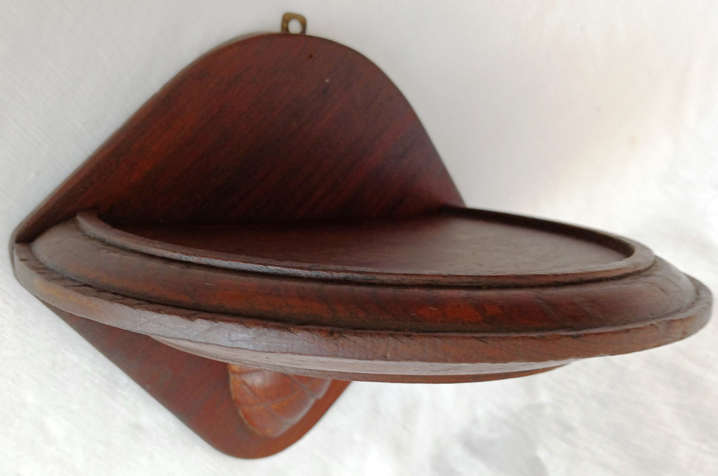 Antique Hand Carved Half Moon Wooden Wall Mount Sconce Shelf Hanging Wall Pocket Match Holder Pinecone Motif Small Items Display