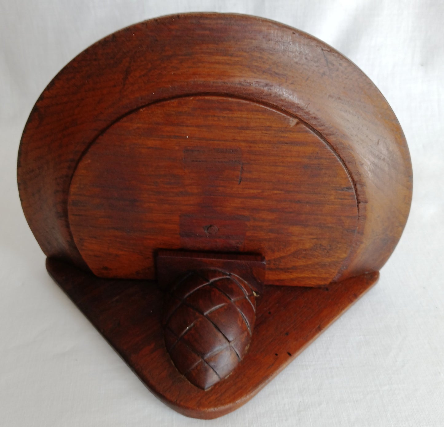 Antique Hand Carved Half Moon Wooden Wall Mount Sconce Shelf Hanging Wall Pocket Match Holder Pinecone Motif Small Items Display