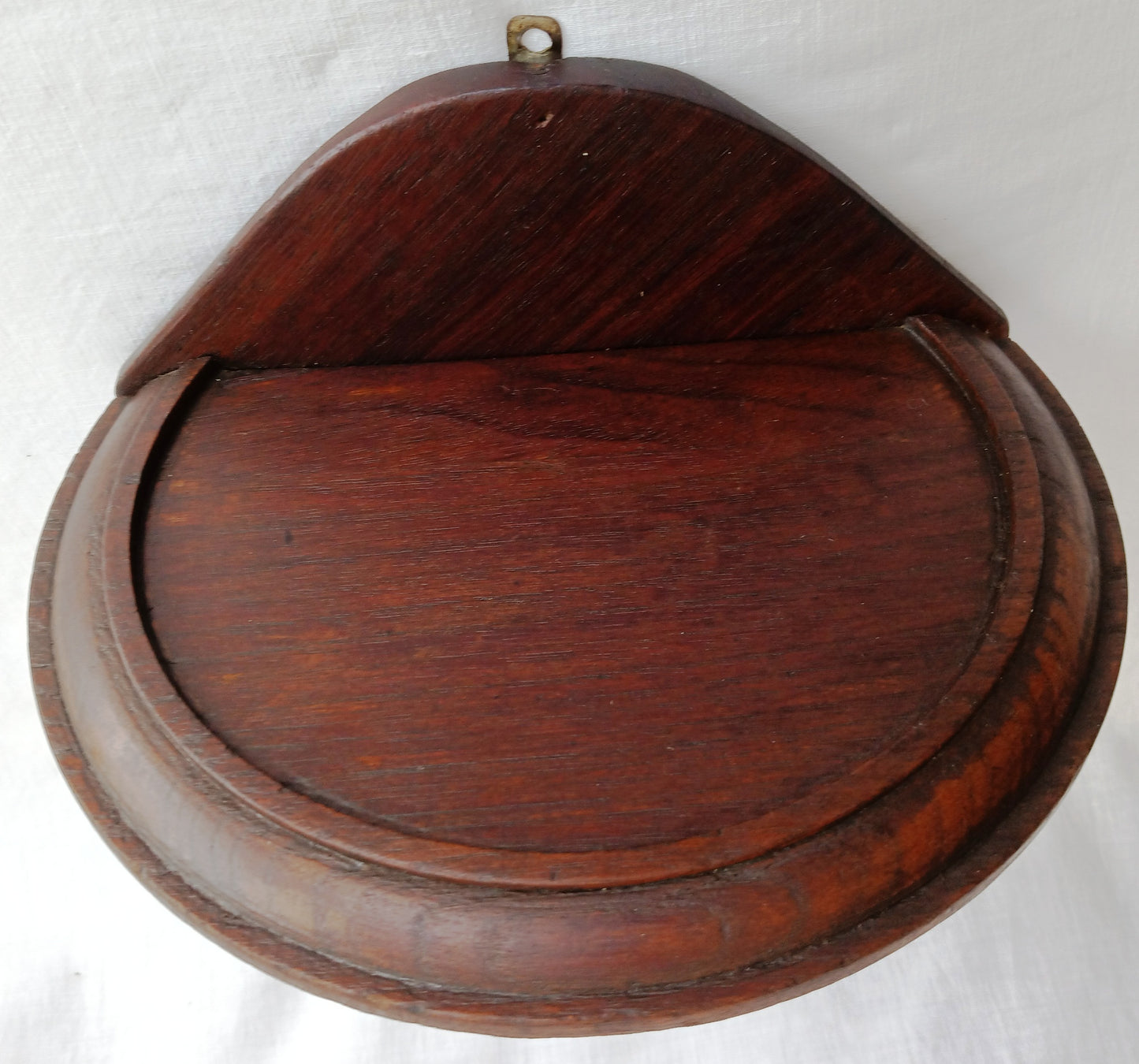 Antique Hand Carved Half Moon Wooden Wall Mount Sconce Shelf Hanging Wall Pocket Match Holder Pinecone Motif Small Items Display