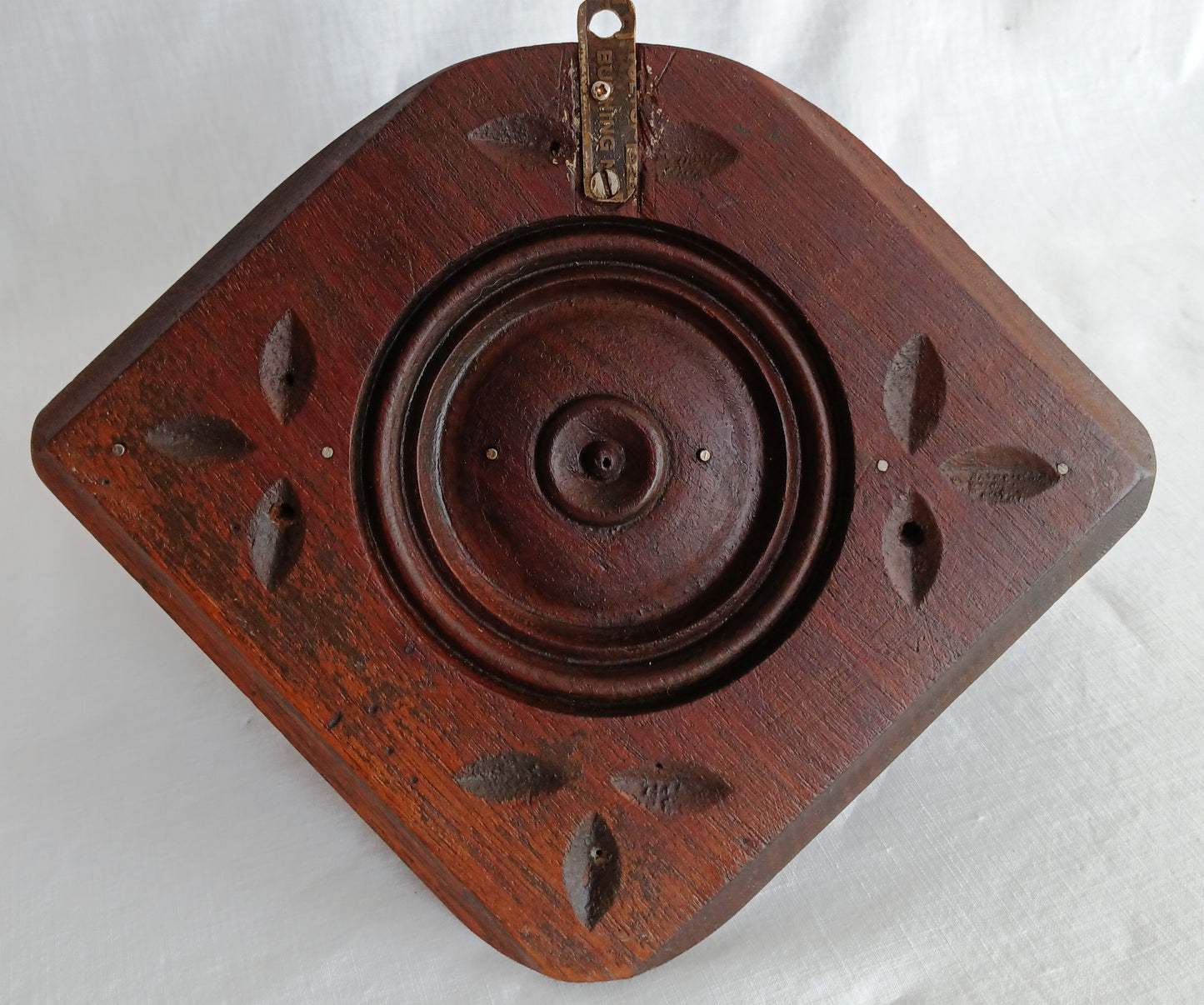 Antique Hand Carved Half Moon Wooden Wall Mount Sconce Shelf Hanging Wall Pocket Match Holder Pinecone Motif Small Items Display