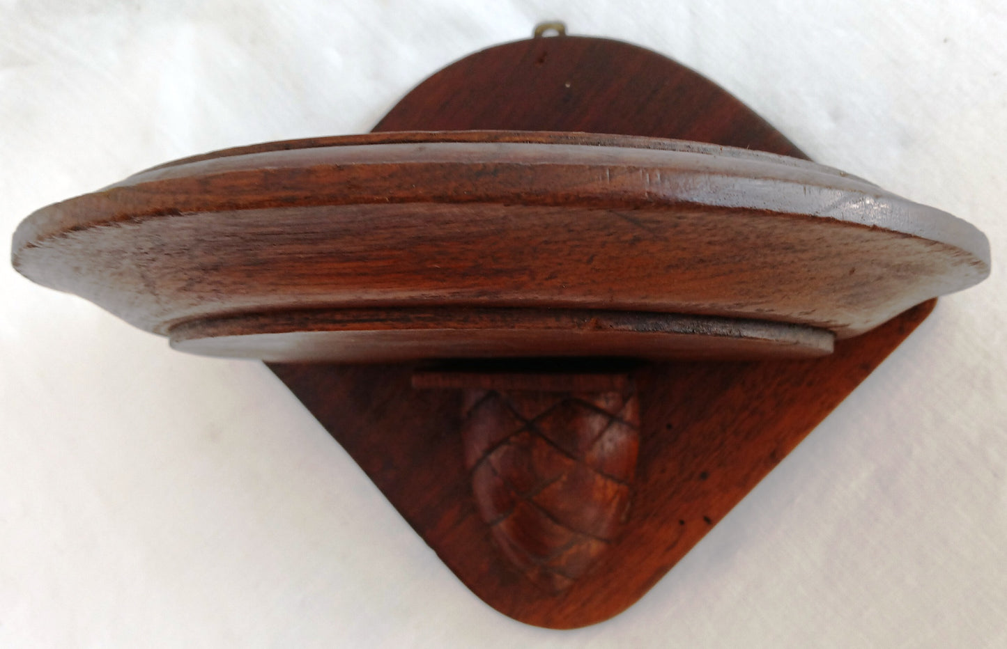 Antique Hand Carved Half Moon Wooden Wall Mount Sconce Shelf Hanging Wall Pocket Match Holder Pinecone Motif Small Items Display