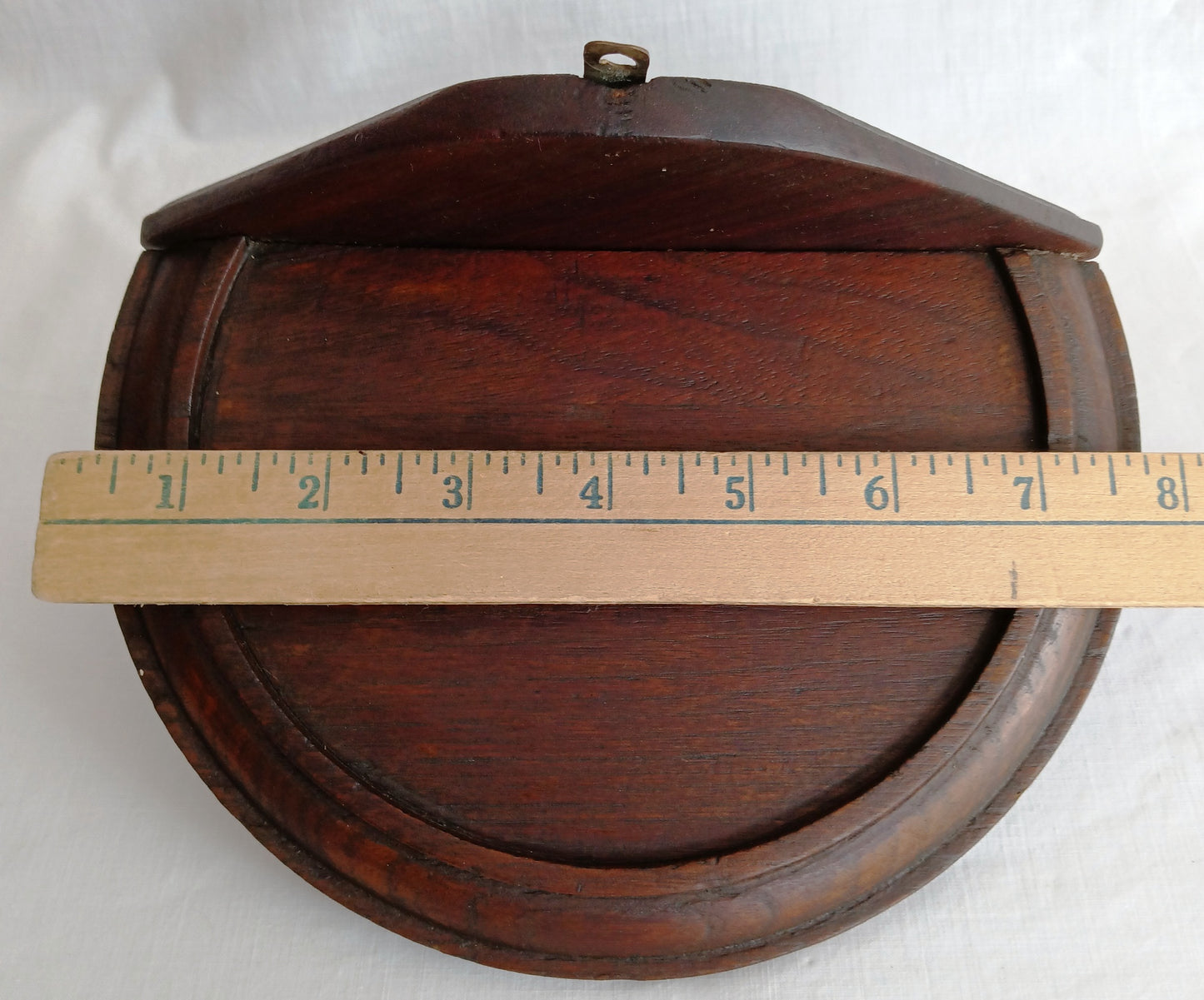 Antique Hand Carved Half Moon Wooden Wall Mount Sconce Shelf Hanging Wall Pocket Match Holder Pinecone Motif Small Items Display