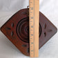 Antique Hand Carved Half Moon Wooden Wall Mount Sconce Shelf Hanging Wall Pocket Match Holder Pinecone Motif Small Items Display