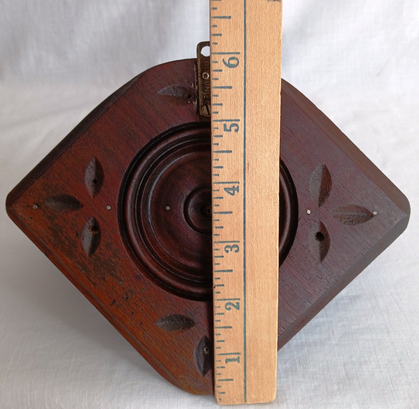 Antique Hand Carved Half Moon Wooden Wall Mount Sconce Shelf Hanging Wall Pocket Match Holder Pinecone Motif Small Items Display