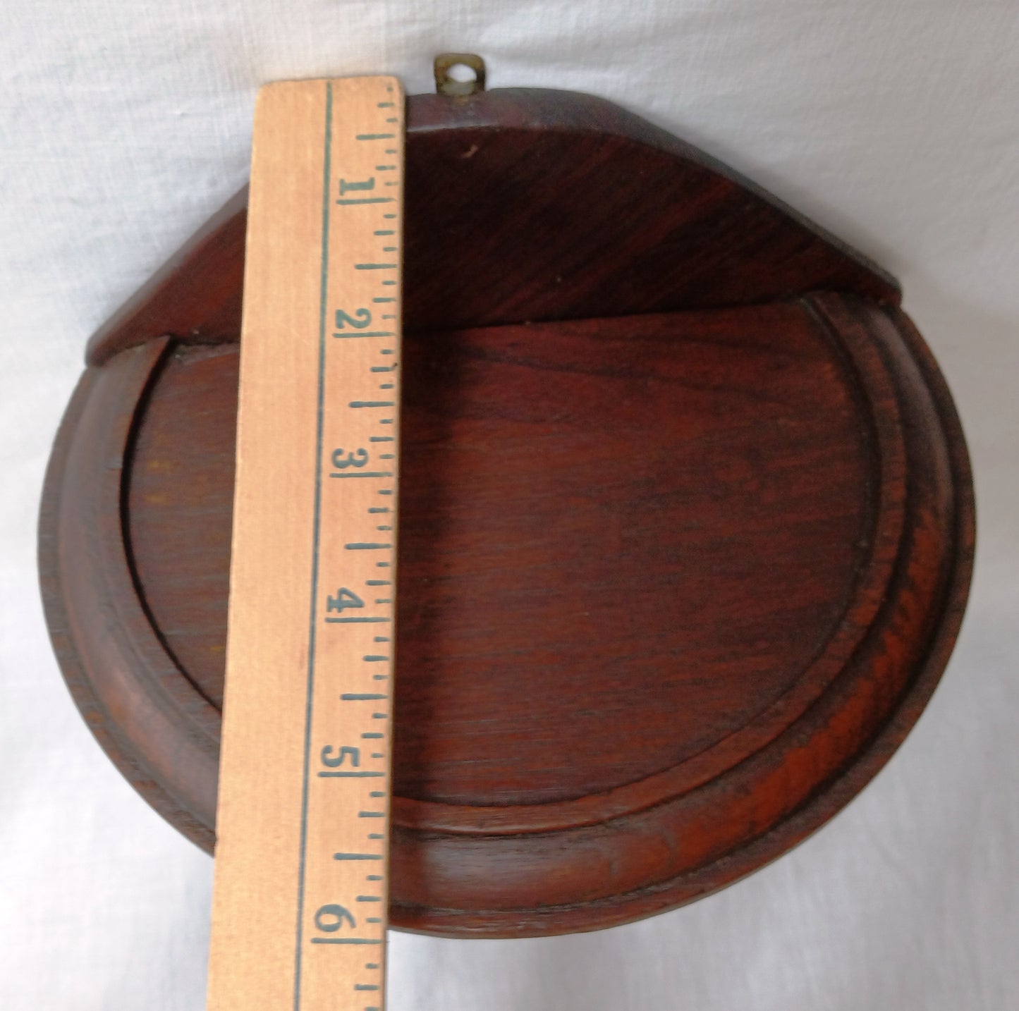 Antique Hand Carved Half Moon Wooden Wall Mount Sconce Shelf Hanging Wall Pocket Match Holder Pinecone Motif Small Items Display