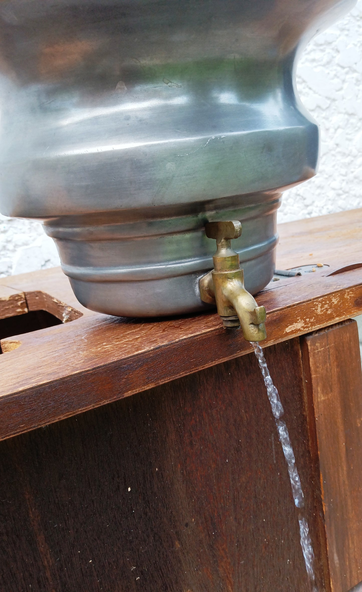 Antique Pewter Lavabo Wall Reservoir Water Fountain Pocket Vase Brass Turn-Spigot Marked CB-Made in Italy