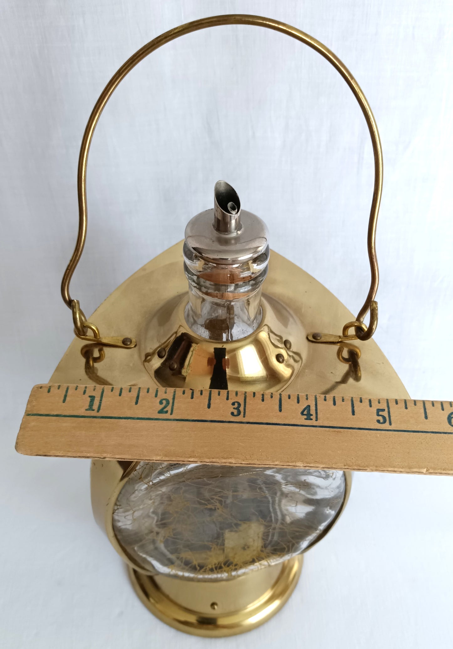 Vintage Mid Century Ship Lantern Liquor Decanter Brass Three-Sided d Glass Mechanical Music Box How Dry I Am Tune Novelty Barware–Japan-NOS