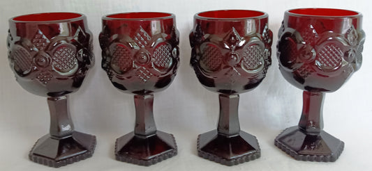 Vintage set of 4 Avon 1876 Cape Cod Collection Ruby Red Wine Cordial Goblets Wheaton Glass Co. - NOS