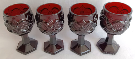 Vintage set of 4 Avon 1876 Cape Cod Collection Ruby Red Wine Cordial Goblets Wheaton Glass Co. - NOS