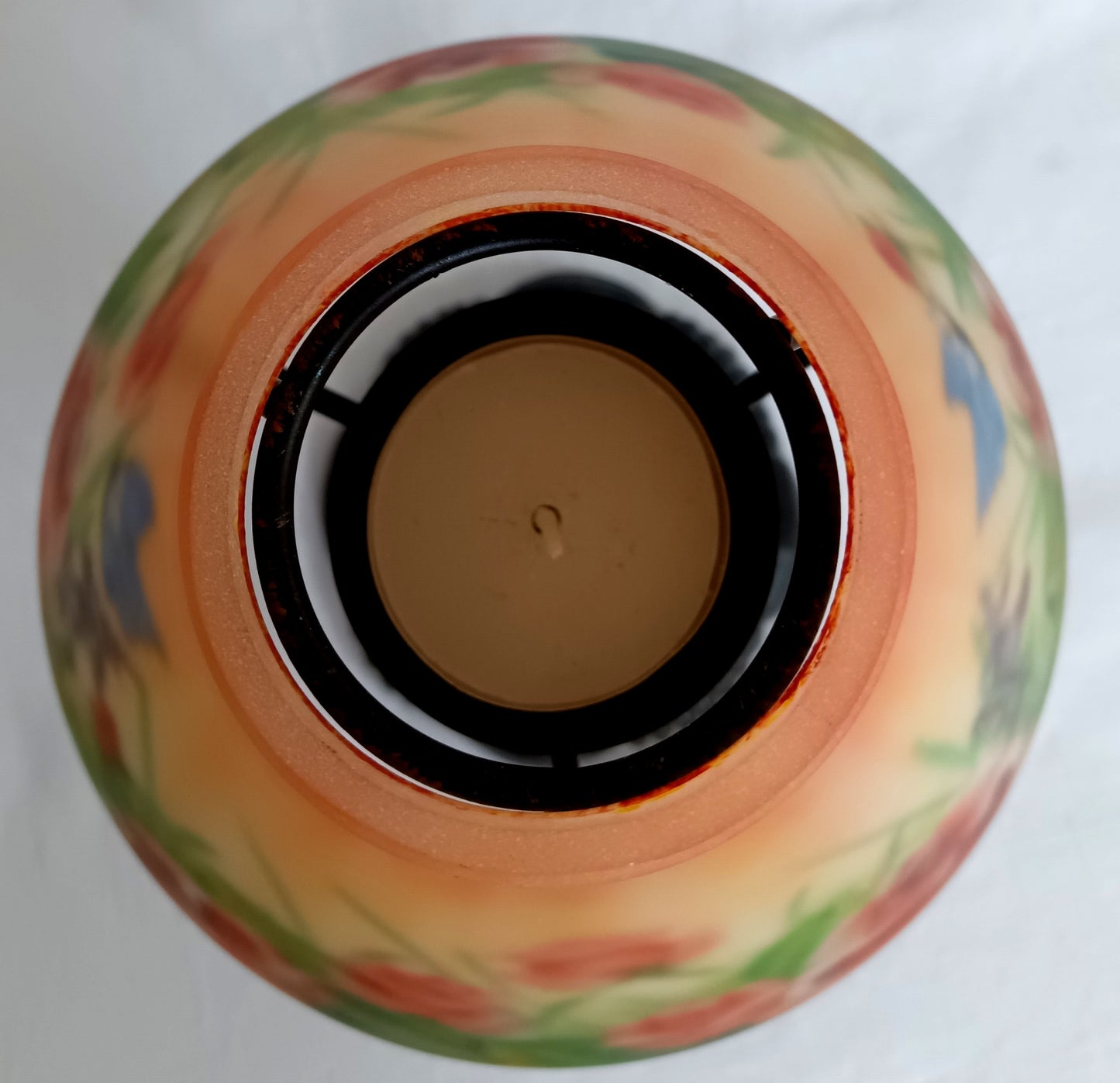 Vintage Art Nouveau Style Tea Light Candle Lamp Hand Painted Reverse Painted Glass Fairy Shade Floral Roses Butterflies –NOS