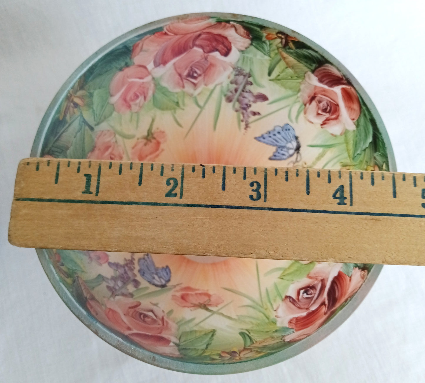 Vintage Art Nouveau Style Tea Light Candle Lamp Hand Painted Reverse Painted Glass Fairy Shade Floral Roses Butterflies –NOS