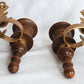 Vintage Wall Mounted Pair Homco Double Candle Holder Sconces Wood Brass Gold Leaf Accent