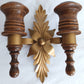 Vintage Wall Mounted Pair Homco Double Candle Holder Sconces Wood Brass Gold Leaf Accent