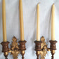 Vintage Wall Mounted Pair Homco Double Candle Holder Sconces Wood Brass Gold Leaf Accent