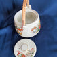 Vintage Japanese Ceramic Teapot Bamboo Handle 3 Sake Cups Hand Painted Transferred Enamel Gilt Peacocks Flowers Design