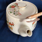 Vintage Japanese Ceramic Teapot Bamboo Handle 3 Sake Cups Hand Painted Transferred Enamel Gilt Peacocks Flowers Design