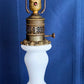 Vintage French Baccarat Style Table Lamp Milk Glass Opaline Ornate Bronze Ormolu Mount Base Harp Finial Art Glass