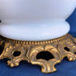 Vintage French Baccarat Style Table Lamp Milk Glass Opaline Ornate Bronze Ormolu Mount Base Harp Finial Art Glass