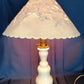 Vintage French Baccarat Style Table Lamp Milk Glass Opaline Ornate Bronze Ormolu Mount Base Harp Finial Art Glass