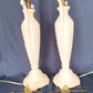 Pair Hollywood Regency Neoclassical Style Trophy Amphora 3 Way Table Lamps White Lacquer Cast Iron Brass Harp Finial-30 in Tall