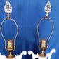 Pair Hollywood Regency Neoclassical Style Trophy Amphora 3 Way Table Lamps White Lacquer Cast Iron Brass Harp Finial-30 in Tall