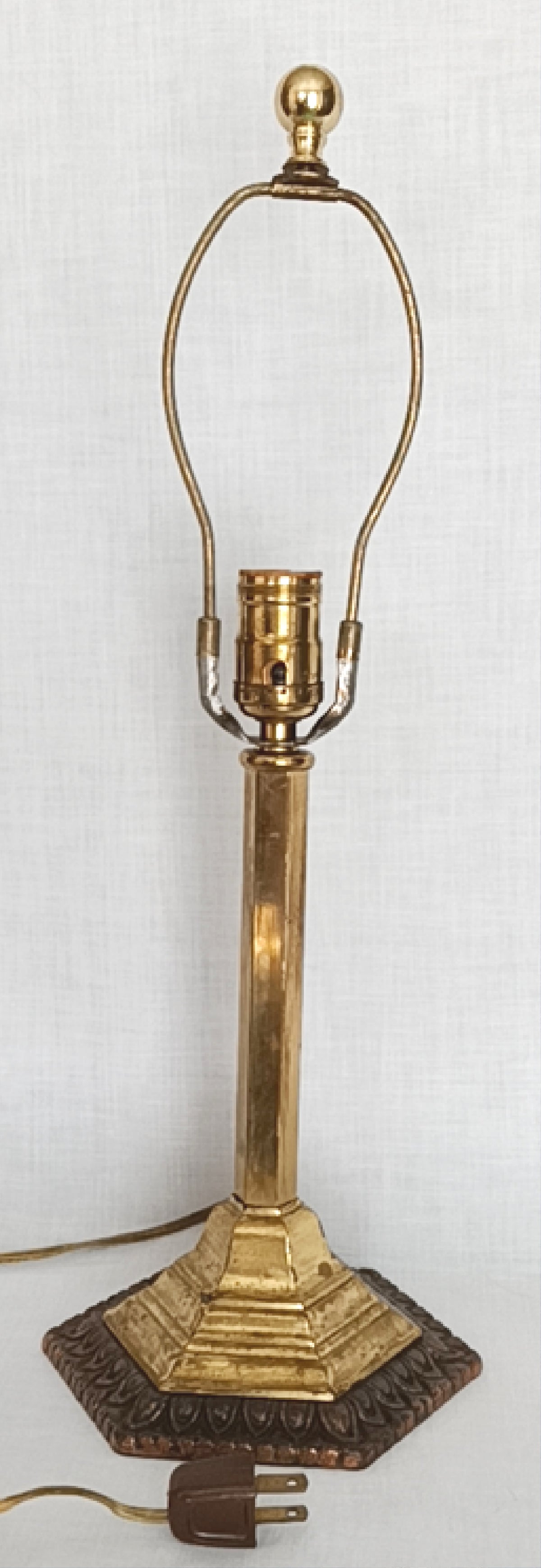 Vintage Neoclassical Style Brass Copper Candlestick Table Lamp with Harp Finial