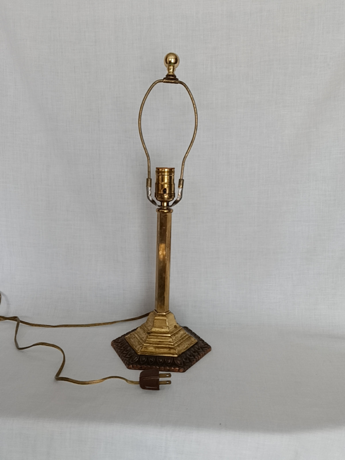 Vintage Neoclassical Style Brass Copper Candlestick Table Lamp with Harp Finial