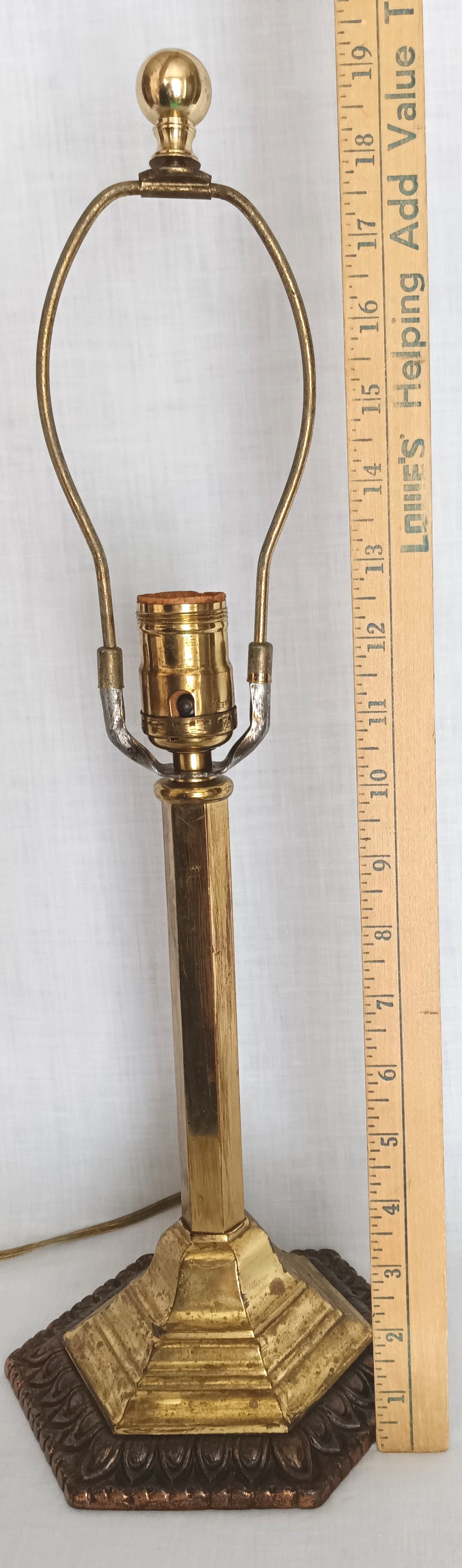 Vintage Neoclassical Style Brass Copper Candlestick Table Lamp with Harp Finial