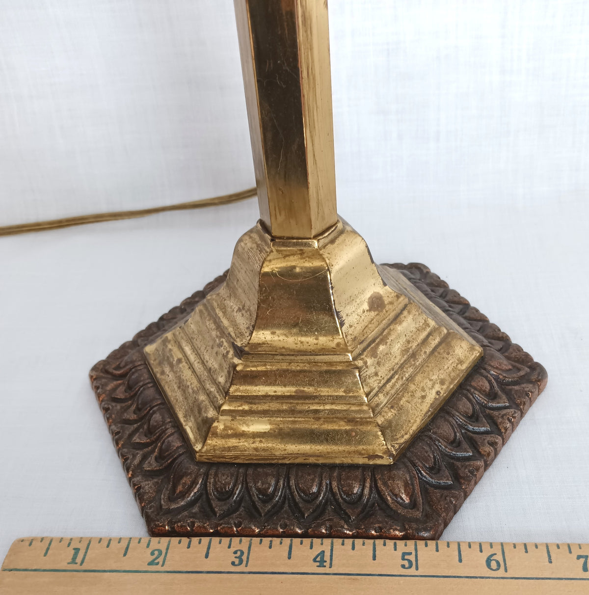 Vintage Neoclassical Style Brass Copper Candlestick Table Lamp with Harp Finial