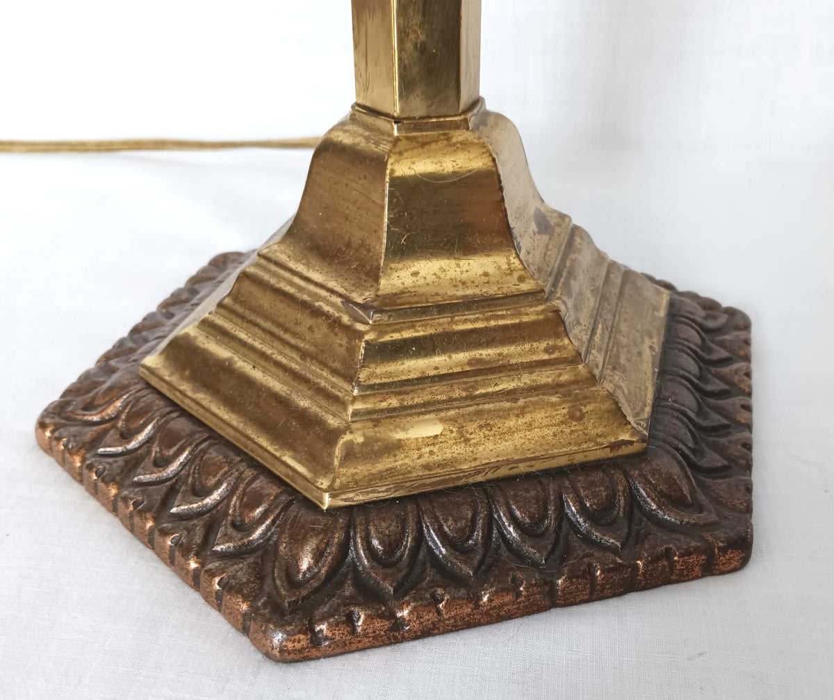 Vintage Neoclassical Style Brass Copper Candlestick Table Lamp with Harp Finial