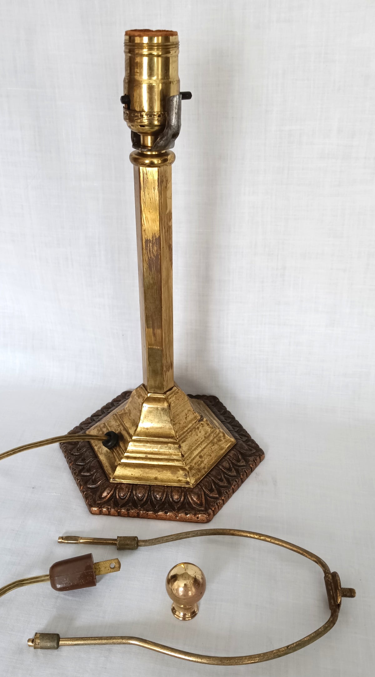 Vintage Neoclassical Style Brass Copper Candlestick Table Lamp with Harp Finial