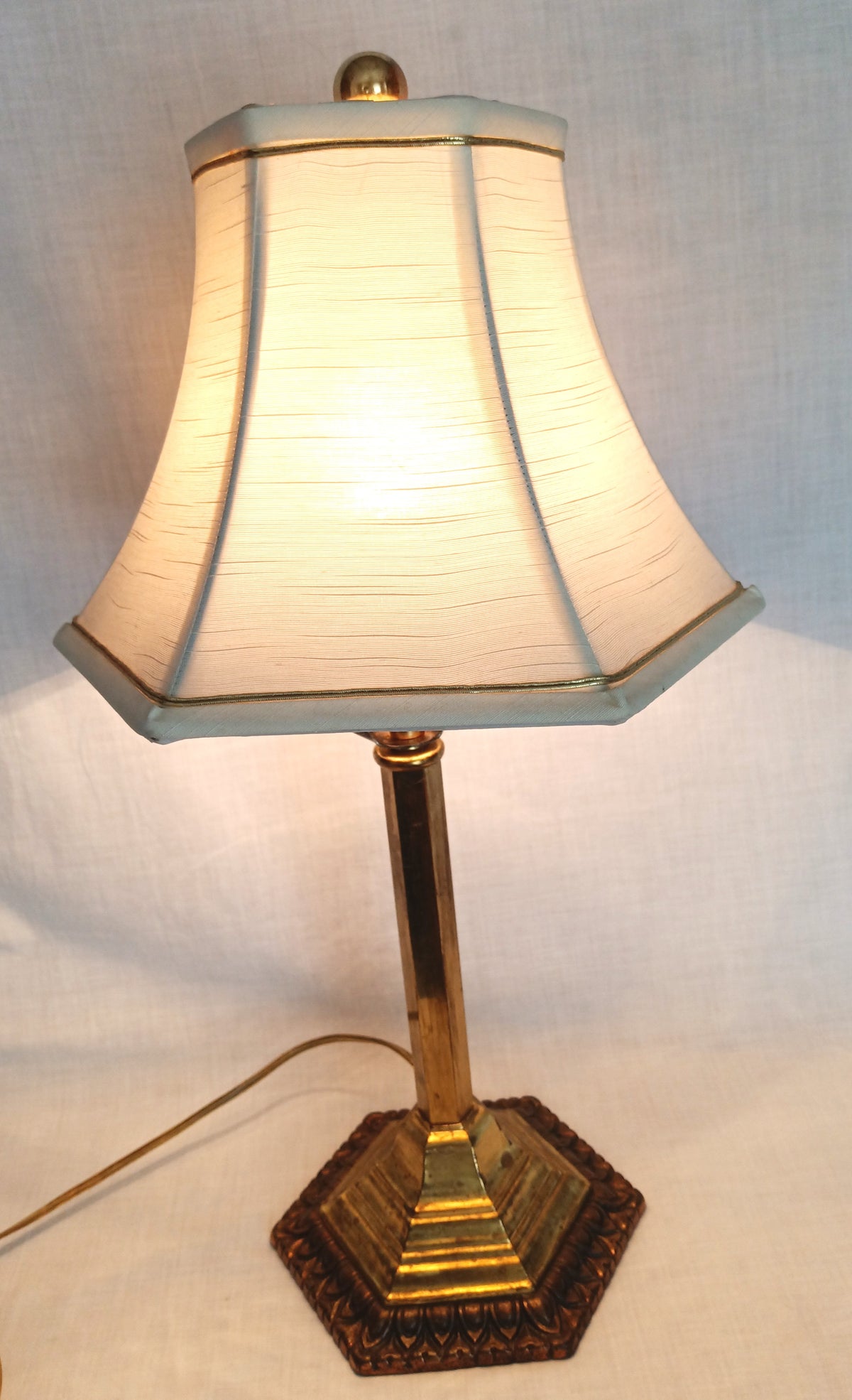 Vintage Neoclassical Style Brass Copper Candlestick Table Lamp with Harp Finial