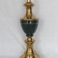 Vintage Hollywood Regency Style Solid Brass Dark Green Enamel Urn Trophy 3 Way Heavy Table Lamp Harp Finial 30”H