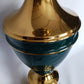 Vintage Hollywood Regency Style Solid Brass Dark Green Enamel Urn Trophy 3 Way Heavy Table Lamp Harp Finial 30”H