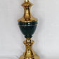 Vintage Hollywood Regency Style Solid Brass Dark Green Enamel Urn Trophy 3 Way Heavy Table Lamp Harp Finial 30”H